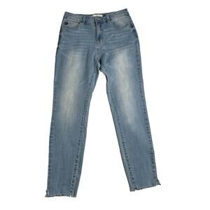 Kancan Skinny Jeans Womens Size 29 Blue Light Wash Raw Hem Faded High Rise Denim